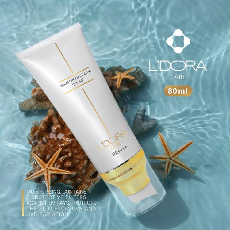 کرم ضدآفتاب +SPF50 بی رنگ مناسب انواع پوست ۸۰ میلی لیتر لدورا