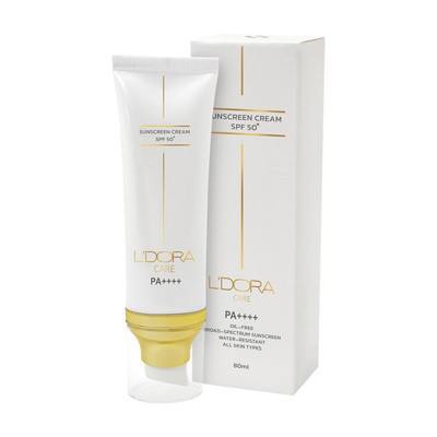 درخشنده کرم ضدآفتاب +SPF50 بی رنگ مناسب انواع پوست ۸۰ میلی لیتر (لدورا)